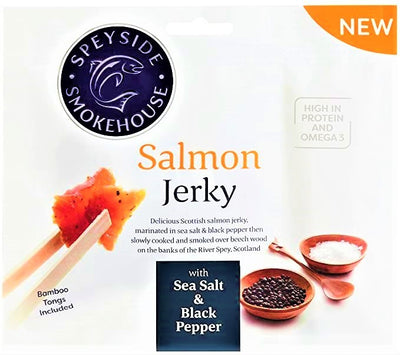 SPEYSIDE SALMON JERKY AL SALE MARINO E PEPE NERO - Europa & Resto del Mondo, Europa & Resto del Mondo / Salati e snack, Regno Unito, Tutto il cibo, Tutto il cibo / Carne secca - speyside-salmon-jerky-al-sale-marino-e-pepe-nero - EATinerando.net