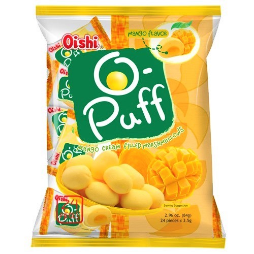 OISHI O-PUFF MARSHMALLOW AL MANGO - Filippine, Oriente & Giappone, Oriente / Dolci orientali, Tutto il cibo, Tutto il cibo / Dolci golosi - oishi-o-puff-marshmallow-al-mango - EATinerando.net