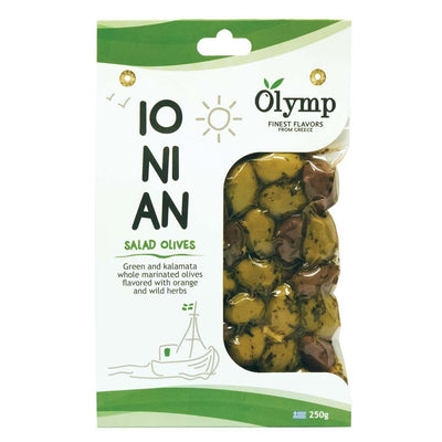 OLYMP IONIAN OLIVE VERDI E KALAMATA MARINATE CON ARANCIA ED ERBE SELVATICHE - Europa, Europa & Resto del Mondo, Europa & Resto del Mondo / Salati e snack, Grecia, Tutto il cibo, Tutto il cibo / Secondi piatti e contorni - olymp-ionian-olive-verdi-e-kalamata-marinate-con-arancia-ed-erbe-selvatiche - EATinerando.net